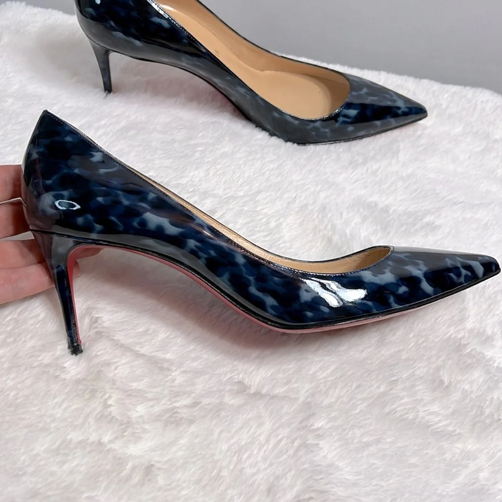 Christian Louboutin Decollete Blue Patent Leather Tortoise Print Pump size 37.5 - Picture 10 of 12